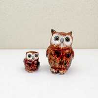 Handmade Ceramic Owl Figurine Set: Rustic Autumn Decor