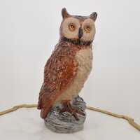 Painted Porcelain Owl Vase: Vintage Owl Sculpture, Elegant Decor (12.99 inches)