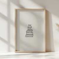 Wise Owl Reading Art Print - Digital Download | Book Lover Decor, Minimalist Wall Art, Study Room Ae