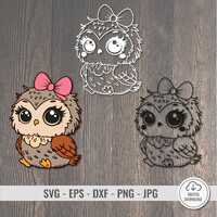 Cute Girl Owl SVG Clipart - Kawaii Owl with Bow | Baby Owl Coloring Page | Digital Download | Cartoo