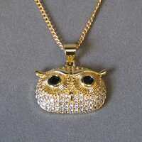 Handmade 18k Gold Owl Necklace: Cubic Zirconia Bird Pendant