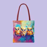 Monet Style Baby Owls Tote Bag - Colorful Spring Easter Owl Design, Unique Artwork Gift, Reusable Sh