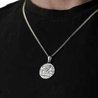 Silver athena greek owl coin necklace, ancient owl of athena goddess medallion mythology pendant, th