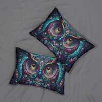 Psychedelic Owl Lumbar Pillow: Colorful Boho Home Decor