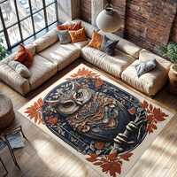 Stunning Owl Floral Pattern Area Rug, Intricate Animal Design Rug, Boho Chic Decor Rug,Large Owl Rug
