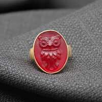 Handmade Owl Intaglio Ring, 925 Sterling Silver Glass Cameo, Vintage Style Seal Ring, Unique Jewelry