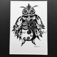 Owl- 4.5inx7in  print, with mat 8x10 inches.