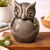 Vintage Gray Crackle Glaze Owl Figurine: Mid Century Modern Farmhouse Decor