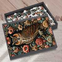 Owl Floral Puzzle, Nature Lovers Gift, 120/252/500/1,000 Piece Jigsaw, Home Decor, Relaxation Activi