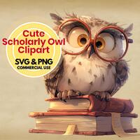 owl clipart for book lovers digital download cartoon owl with glasses svg png for teachers crafters 