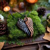 Matching Necklaces with barred owl Symbolic Handmade pendants of Light and Shadow, Perfect Anniversa