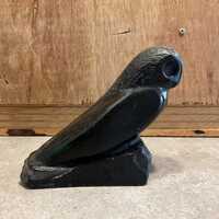 Vintage Stone OWL Sculpture Black Bird Figurine Shelf Decor