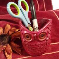 OWL Vase Holder Unique Mixed Media Desk Decor Dry Storage Makeup Pens Trinkets Jewelry Gifting Bath 
