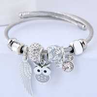 DIY Beaded Owl & Angel Wing Charm Bracelet – Stainless Steel Adjustable Bangle for Women