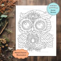 Owl Cutie Fantasy Coloring Page Instant Download Printable File Line Art (JPEG) by Annie Brown - Han