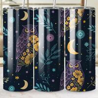 Floral Owl Tumbler Wrap: Starry Night Design (Digital PNG)