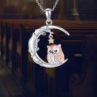 Owl on Moon 925 Sterling Silver Moon Necklace Cute Owl Pendant Necklace Jewelry for Women