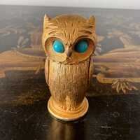 Fabulous Florenza gold-tone owl ladies cigarette lighter with turquoise-coloured eyes