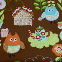 Owl fabric, brown cotton fabric, turtle fabric, fabric by the yard, tea cup fabric, flower fabric, f