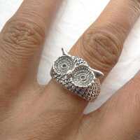 Handcrafted Sterling Silver Owl Ring UK Size S (USA Size 9.25)