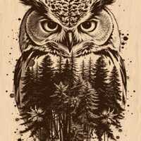 Silver Pack®! Owl Double Exposure with Forest Laser Engraving File PNG_SVG_PDF_EPS, Wildlife Lan
