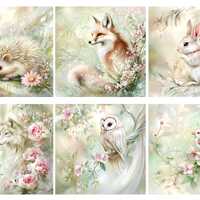 Rice Paper for Decoupage / Fox Hedgehog Owl Squirrel Bunny Enchanted Forest / 1 Rice Paper / A4 / A5