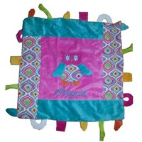 Owl Baby blanket with teething ring, personalized gift, SALE