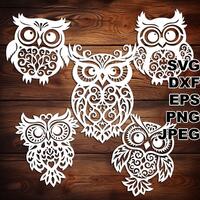 Adorable Filigree Owls SVG cut files (svg dxf png eps jpeg) Silhouette & Cricut, digital scrapbo
