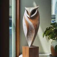 Hand-Carved Abstract Owl Wood Sculpture | Organic Modern Decor Unique Bird Figurine Minimalist Home