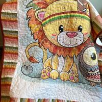 Be Wild Lion Cub and Owl Quilt 39-1/2&rdquo; x 42&rdquo;