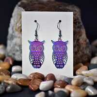 Iridescent Rainbow Stainless Steel Owl Earrings