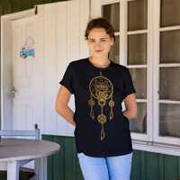 Black T-Shirt - Gold Owl Dreamcatcher Graphic Tee, Eliart Collection