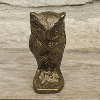 Vintage Miniature Owl Bronze Owl Bird Figure Ornament 6cm Tall Heavy
