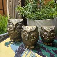 Vintage brass owl figurines, set of 3 varrying sizes.