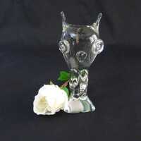 Abstract Owl Glass Figurine, Vintage Bird of Wisdom Art Glass Sculpture, Minimalist Owl Wildlife Scu