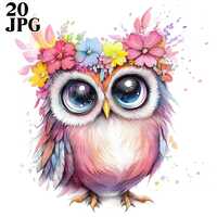 Whimsical Floral Owls Clipart, 20 High Res Watercolor JPGs for Junk Journaling, Scrapbooking, Card M
