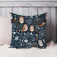 Owls Scandinavian Throw Pillow Soft Cushion Cover 'Owl Garden II' Animals Square Decorative 