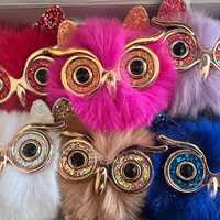 Plush Fur Owl PomPom Keychains