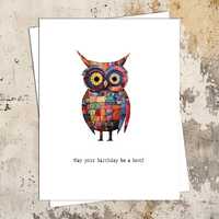 Colorful Owl Birthday Card – “May Your Birthday Be a Hoot!” – Whimsical Anim