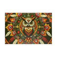 Embroidered Owl Mandala Jigsaw Puzzle: Colorful Boho Spirit Animal