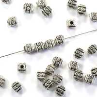 6mm Deco Style Owl Face Beads Silver Plated Oxidized Pewter  - 25