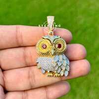 Owl Iced Out Red Gem Eyes Pendant 14K Gold Plated Detailed Owl Charm Necklace Jewelry Gift CZ Neckla