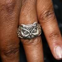 Sterling Silver Owl Ring: Silvery Boho Statement Jewelry