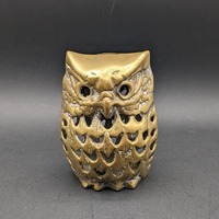 Vintage Brass Owl Coin Bank, Rustic Aged Brass Owl Votive Holder, Wise Old Owl Brass Money Bank, Ori