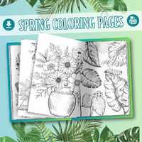 Spring Animals Coloring Page: Horse, Owl, Deer, Chick (PDF Download)