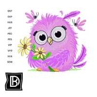 Funny Owl with Flowers Embroidery Design Embroidery Birds Embroidery Designs Funny Owl with Flowers 