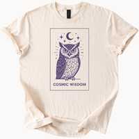 Cosmic Wisdom Owl T Shirt Celestial Graphic Tee Night Bird Lover Gift Unique Design