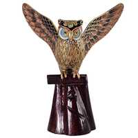 Vintage Cloisonné Enamel Brass Owl Figurine on Wood Base