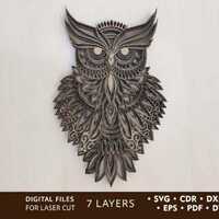 OWL Multilayer Laser Cut File, OWL Multilayer SVG Files for Cricut & Silhouette, 3D MultiLayer O