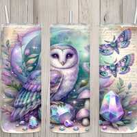 Seamless Boho Mystical Owl Celestial Crystal Moth Design, Boho 20 oz Skinny Straight Tumbler Sublima